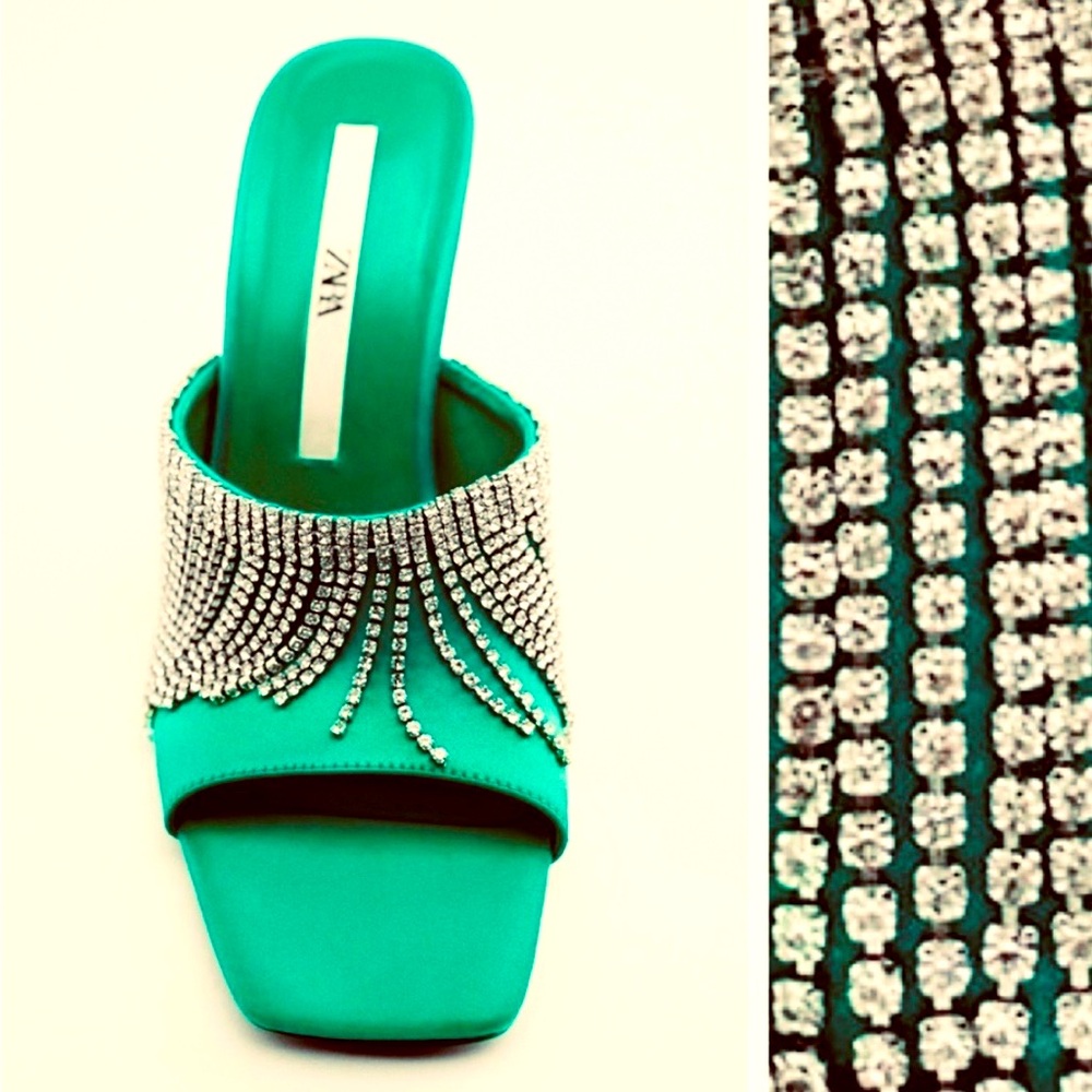 Zara Teal Satin Crystal-Embellished Slide